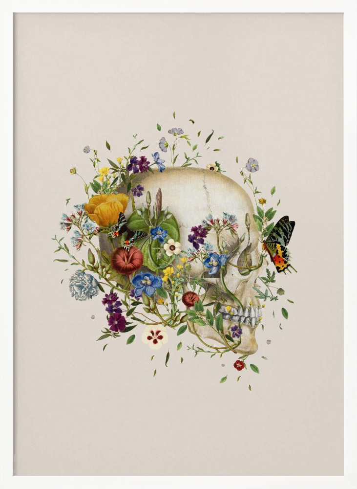 Poster - Floral skull white wood poster frame