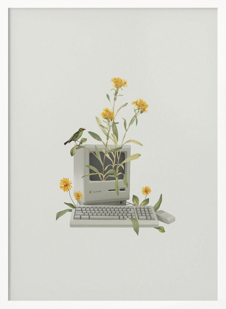 Poster - Floral vintage computer white wood poster frame