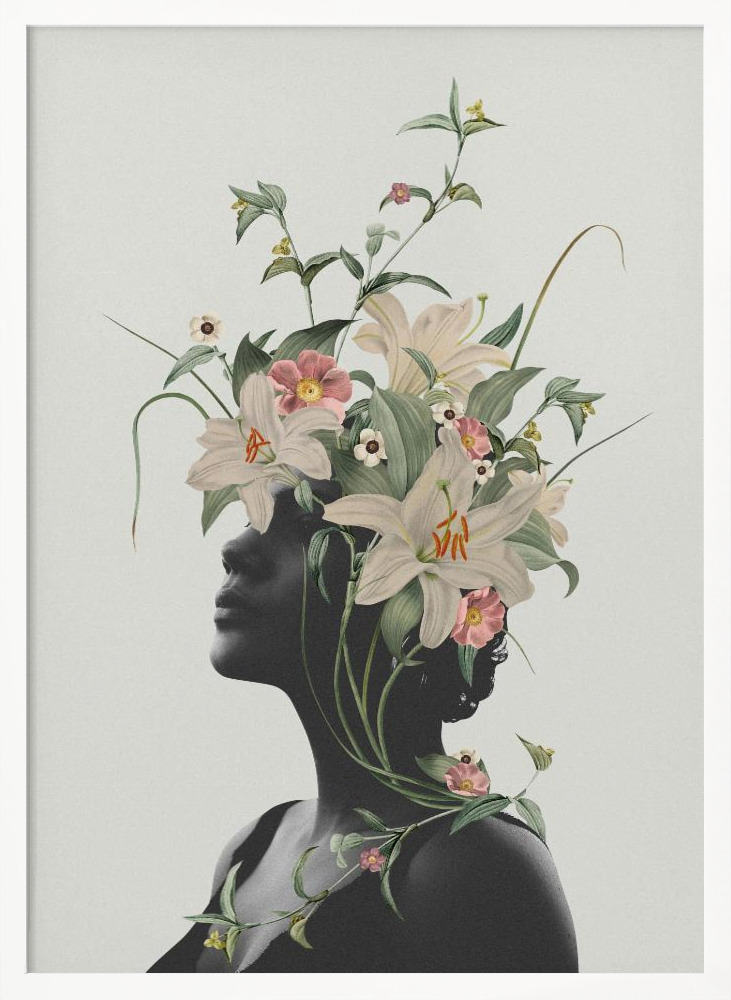 Poster - Lily flower white wood poster frame