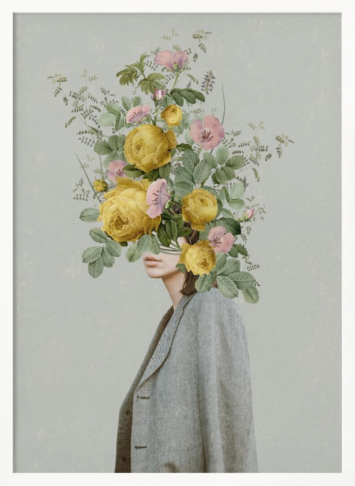 Poster - Yellow bouquet white wood poster frame