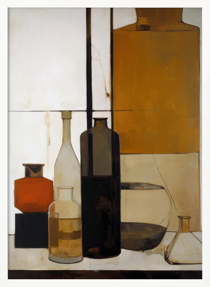 Poster - Brown Bottles white wood poster frame