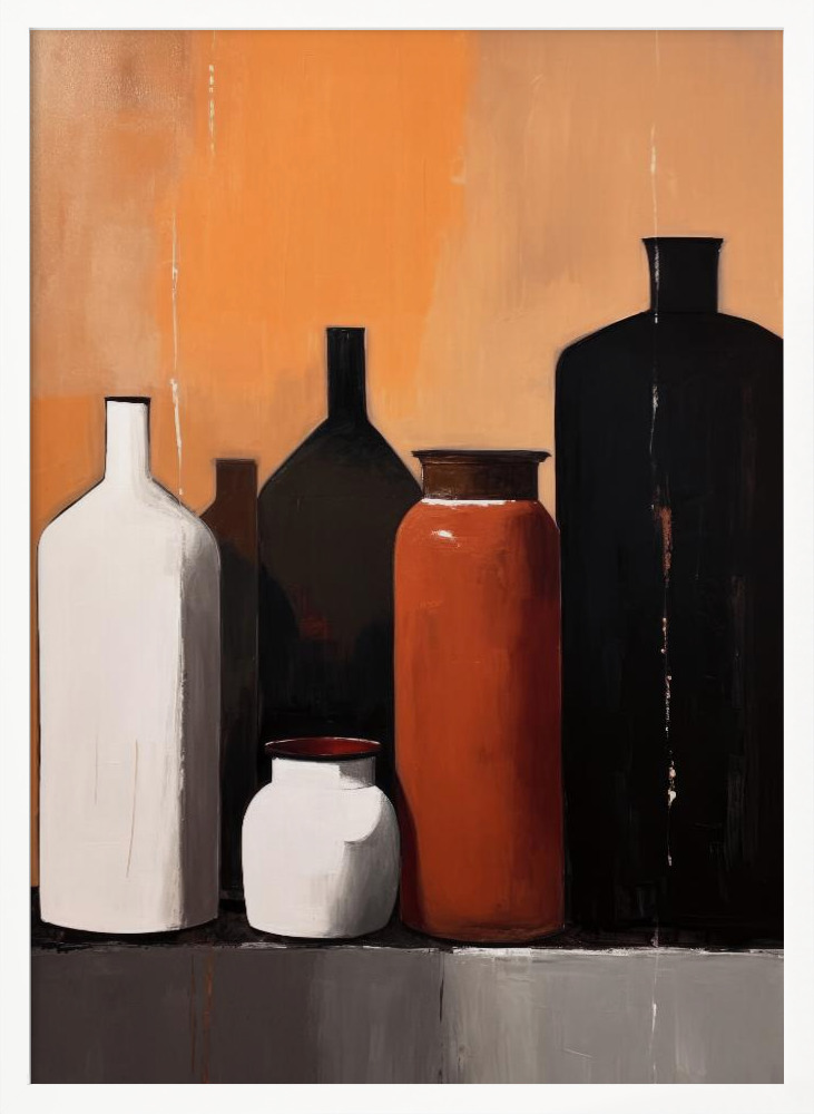 Juliste - Still Life With Big Bottles valkoinen puu julisteen kehys