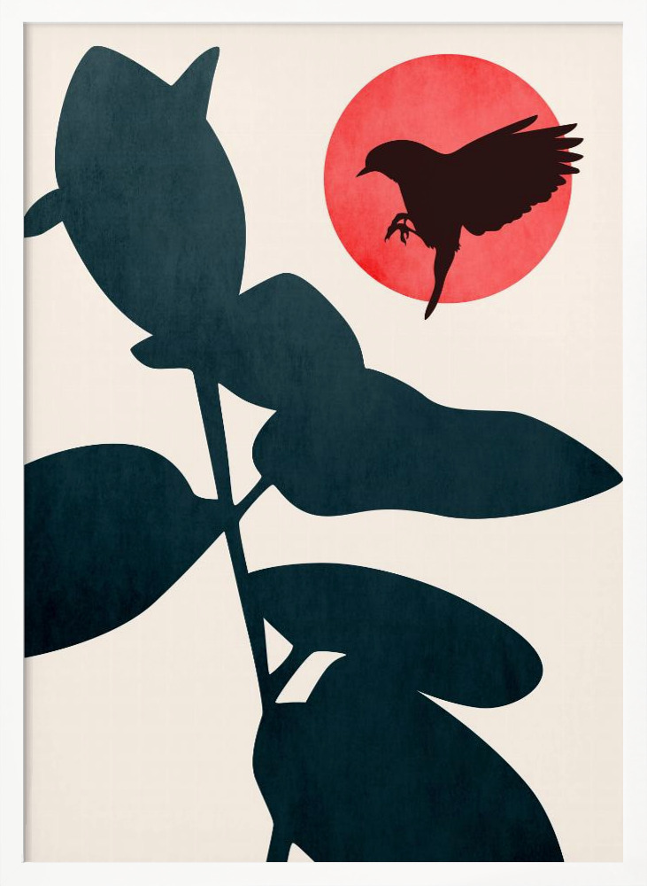Poster - Japanese Bird white wood poster frame