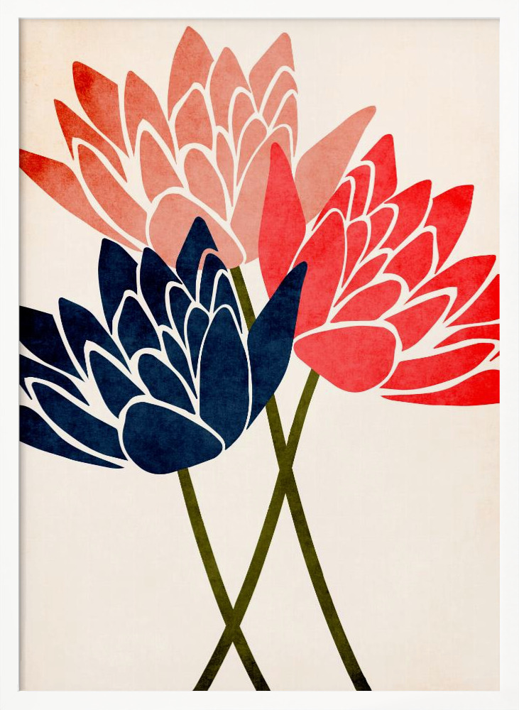 Poster - Three Dancing Blossoms white wood poster frame