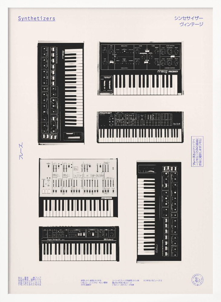 Affiche - Synthetisers cadre de poster en bois blanc