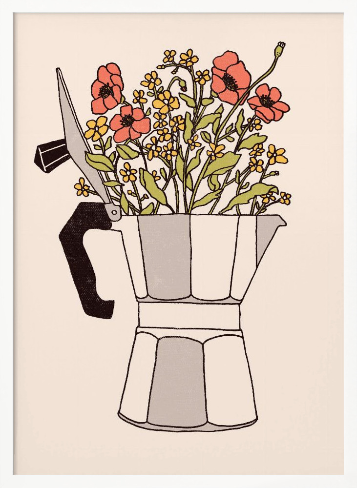 Poster - Moka Flowers white wood poster frame
