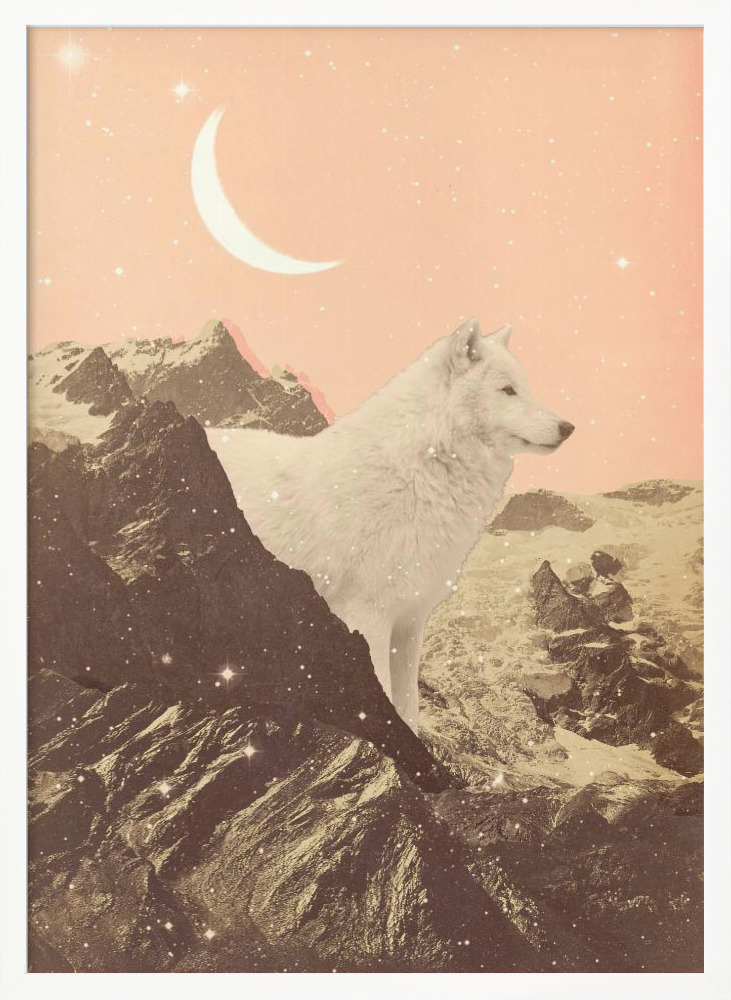 Poster - Giant White Wolf In Mountains white wood poster frame