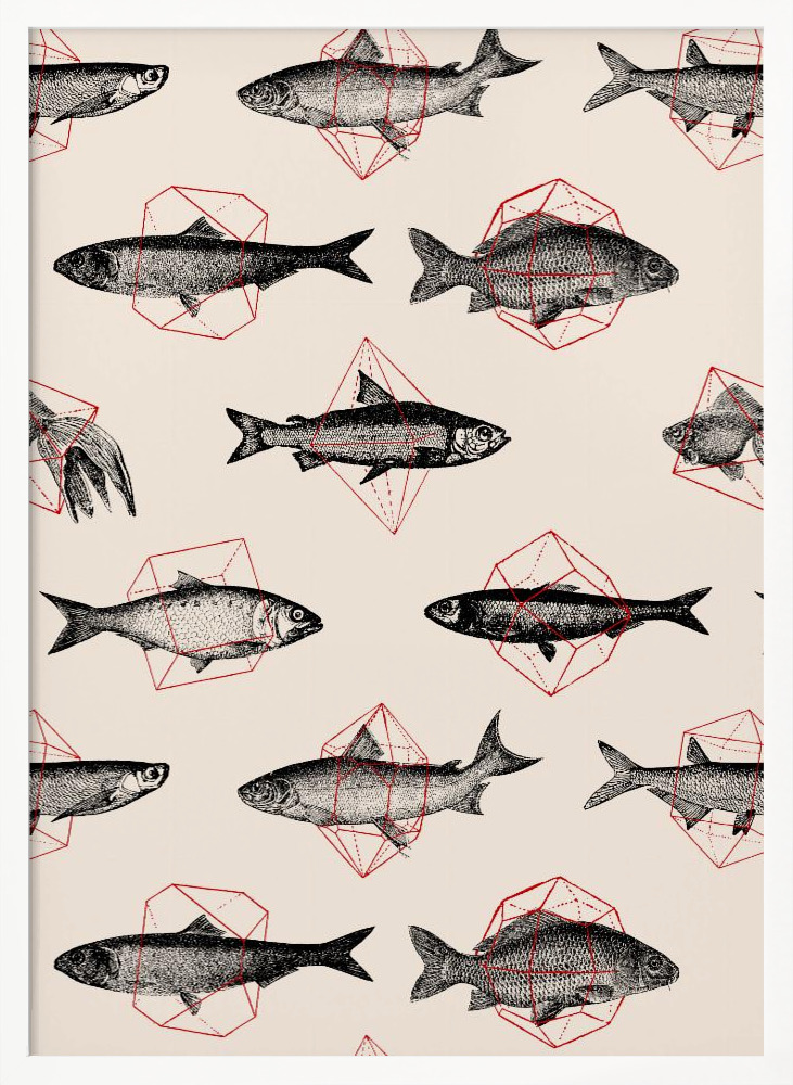 Poster - Fishes In Geometrics Nº4 white wood poster frame
