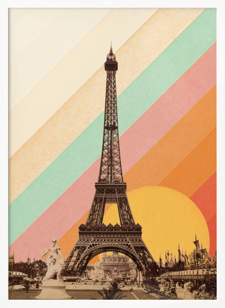 Poster - Eiffel Tower Rainbow posterframe wit hout
