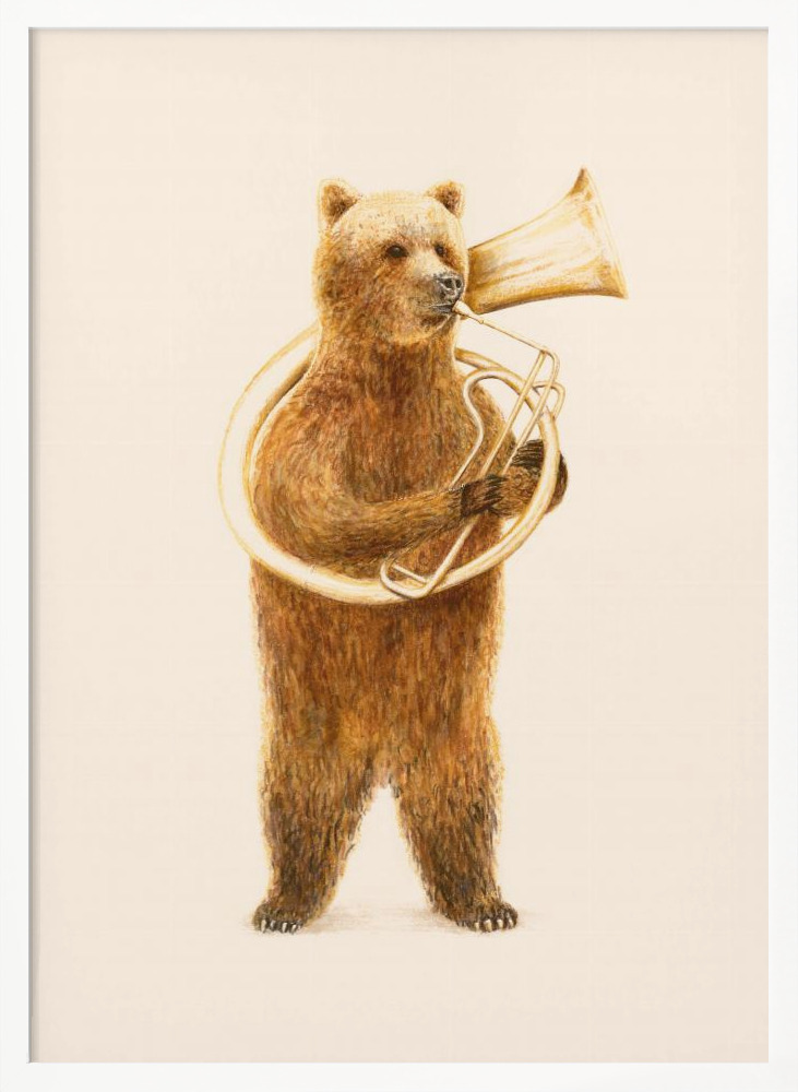 Póster - The Bear and His Helicon white wood poster frame