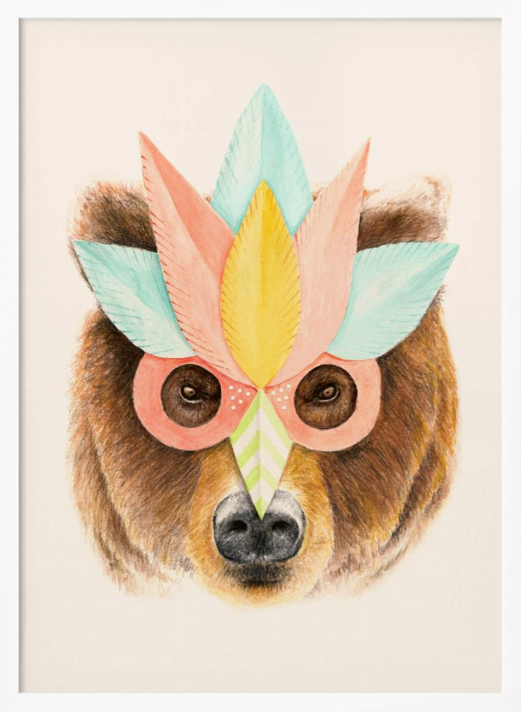 Poster - Bear Paper Mask white wood poster frame