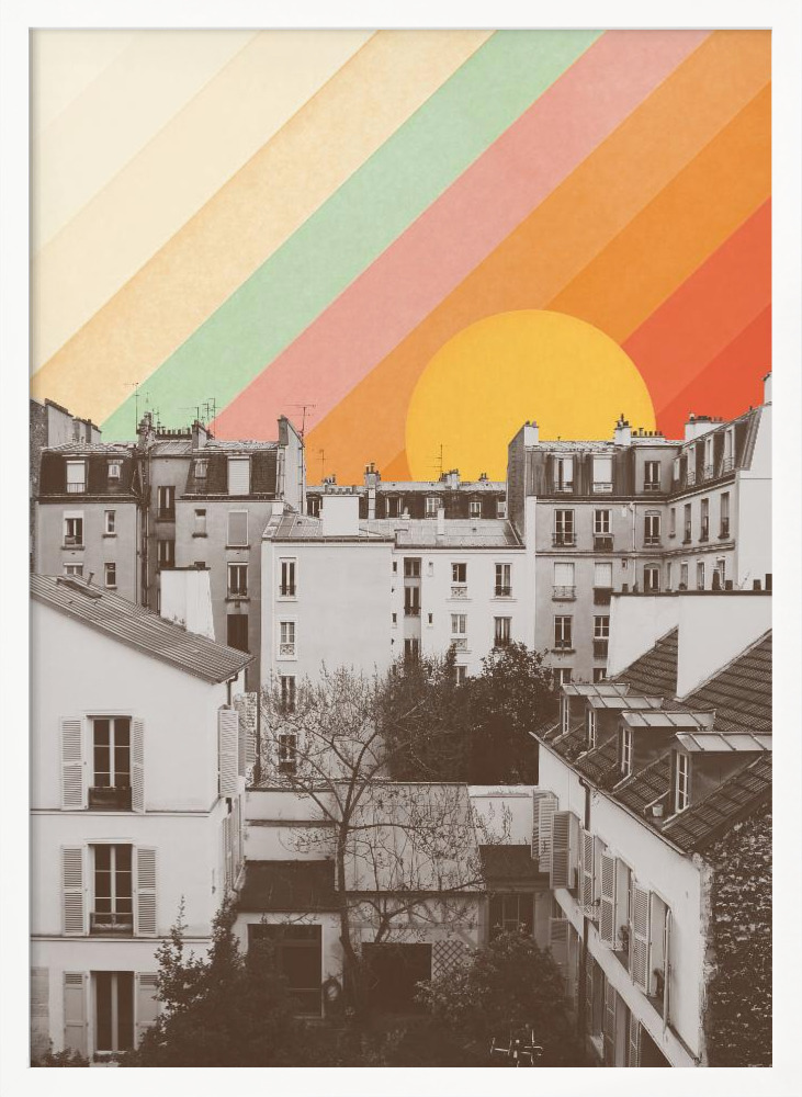 Poster - Rainbow Sky Above Paris white wood poster frame