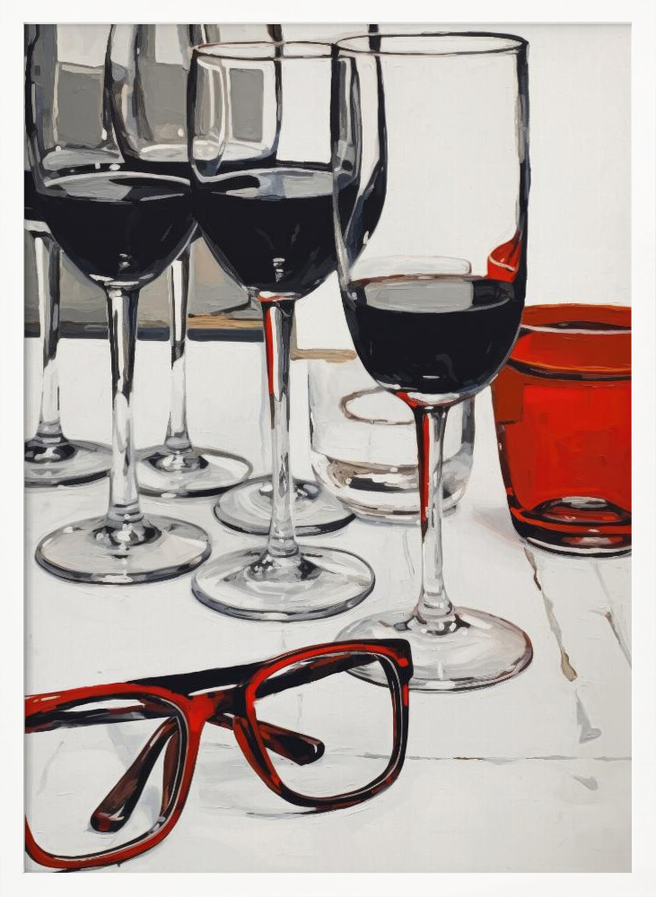 Poster - Still Life With Red Glasses white wood poster frame