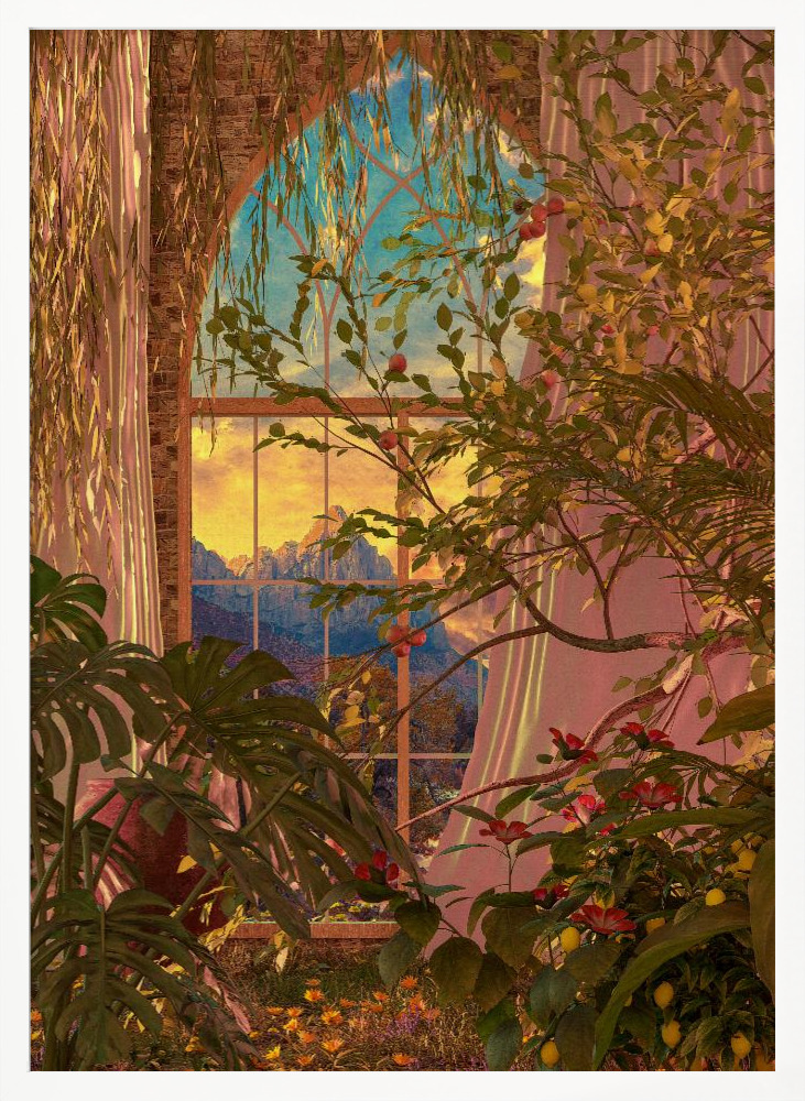 Poster - Window to the Enchanted Garden white wood poster frame