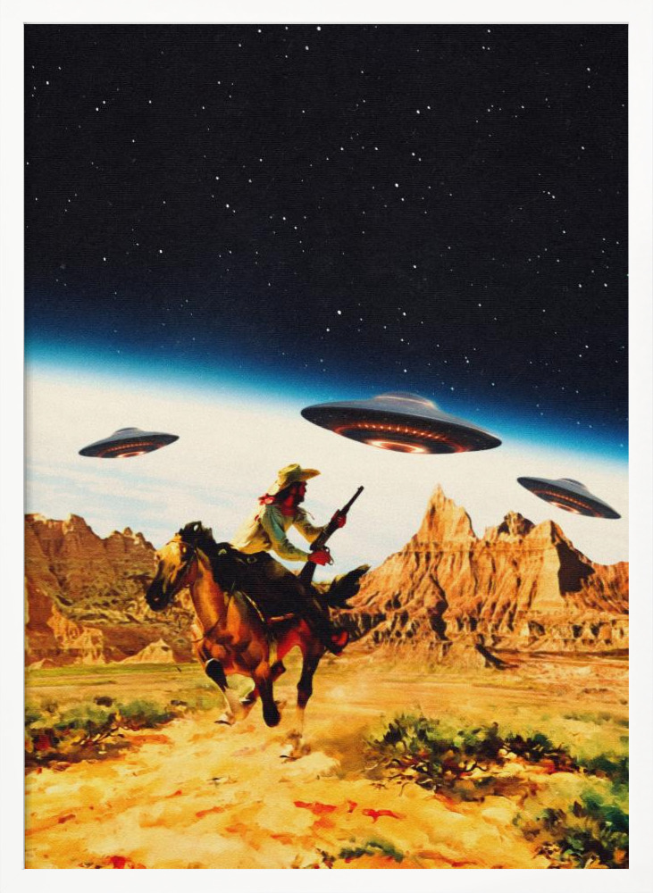 Poster - UFO Space Chase white wood poster frame