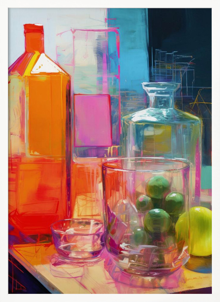 Poster - Neon Still Life No 2 white wood poster frame