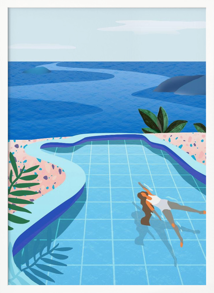 Poster - - Girl in Pool white wood poster frame