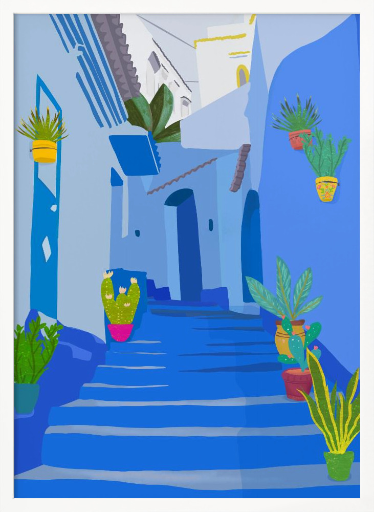 Poster - Blue city white wood poster frame