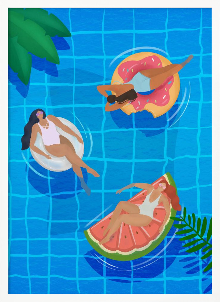 Póster - Pool Ladies white wood poster frame