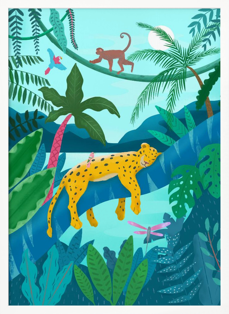 Póster - Jungle Leopard white wood poster frame