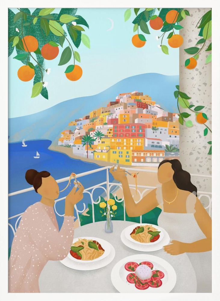 Poster - Girls in Positano white wood poster frame