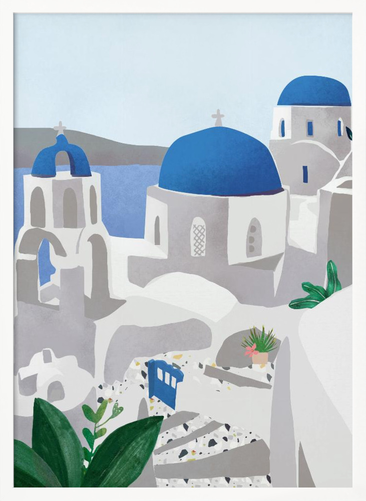 Poster - Santorini island white wood poster frame