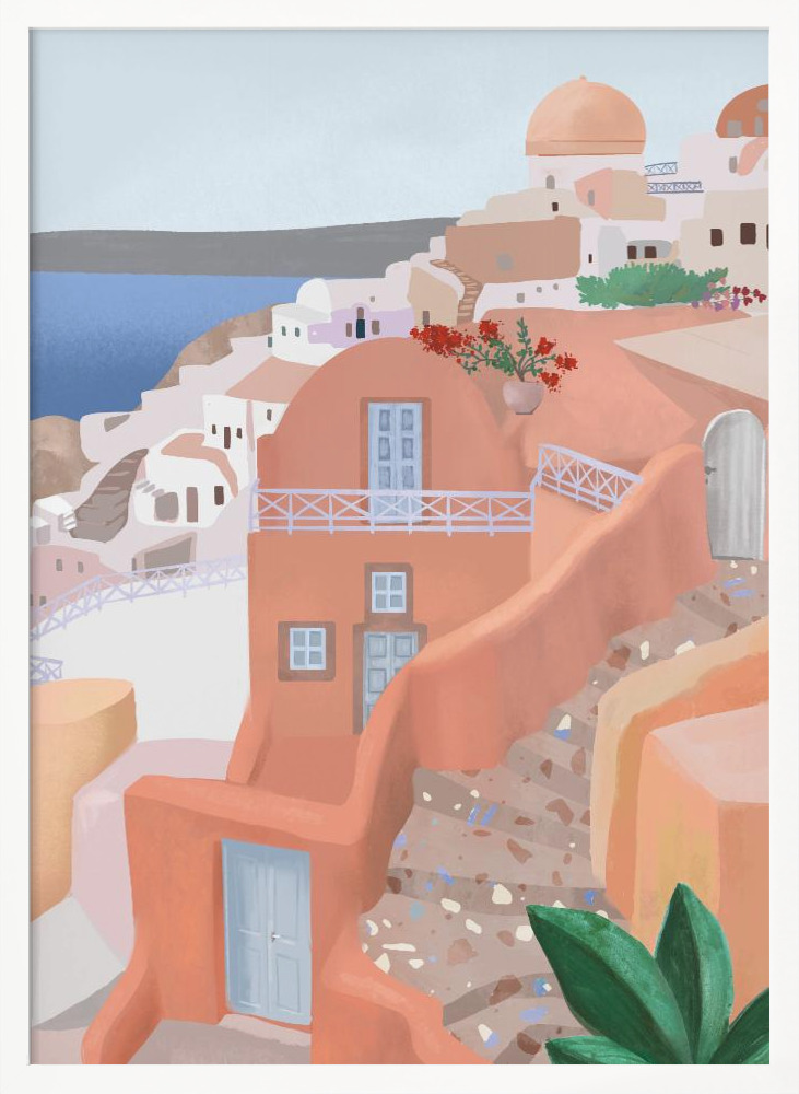 Poster - Santorini white wood poster frame