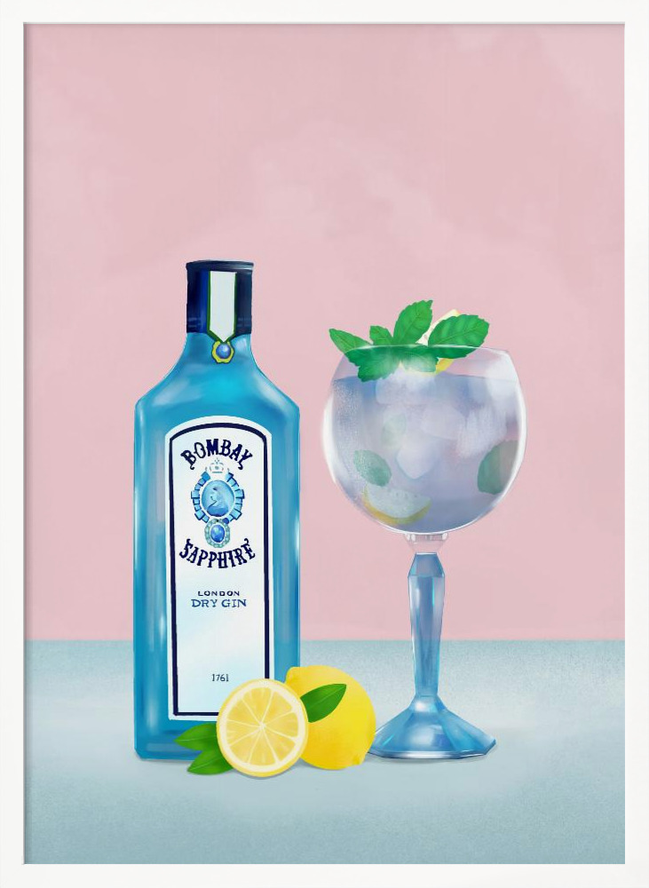 Poster - Gin Cocktail white wood poster frame