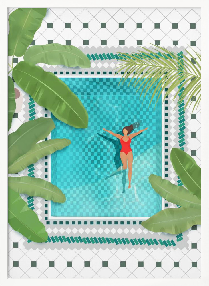 Póster - Riad Pool white wood poster frame