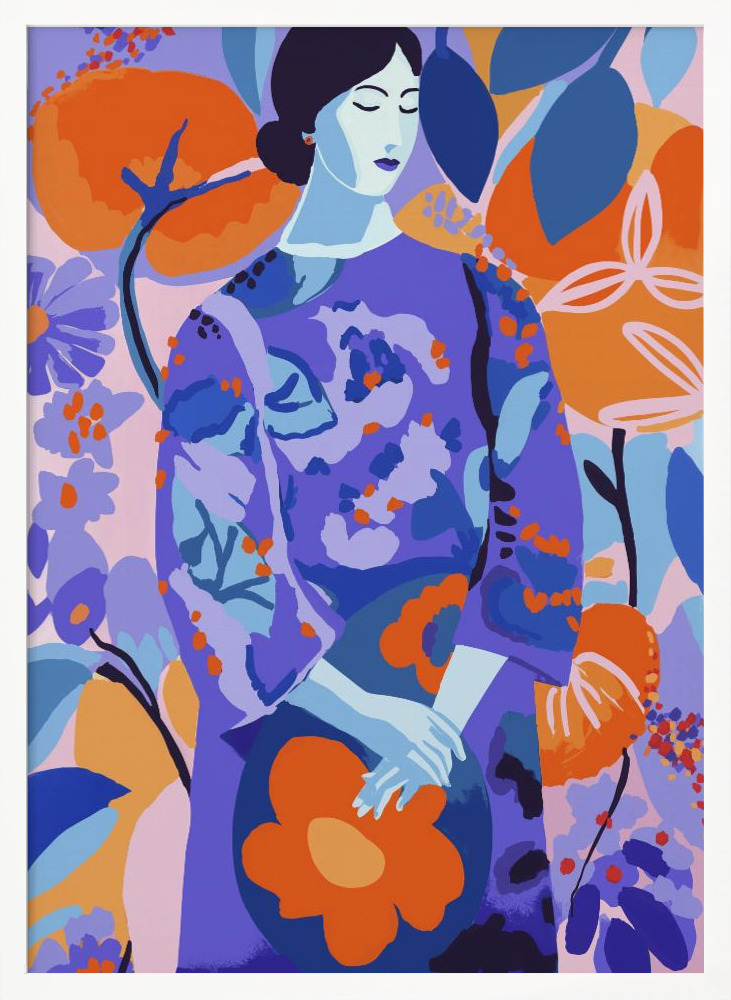 Affiche - Woman In Flower Garden cadre de poster en bois blanc