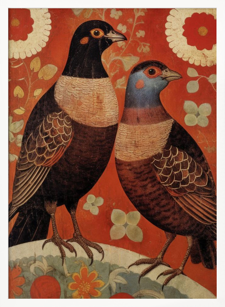 Poster - Nostalgic Birds white wood poster frame