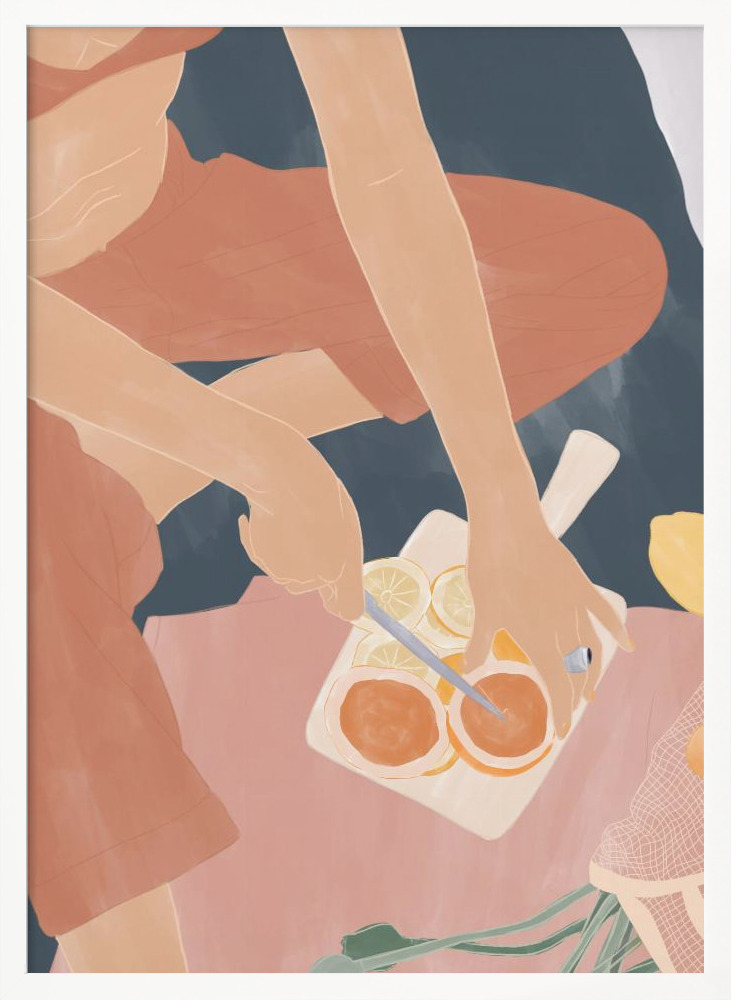 Poster - Cutting Grapefruits white wood poster frame