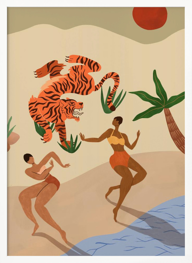Poster - Dancing Tiger white wood poster frame