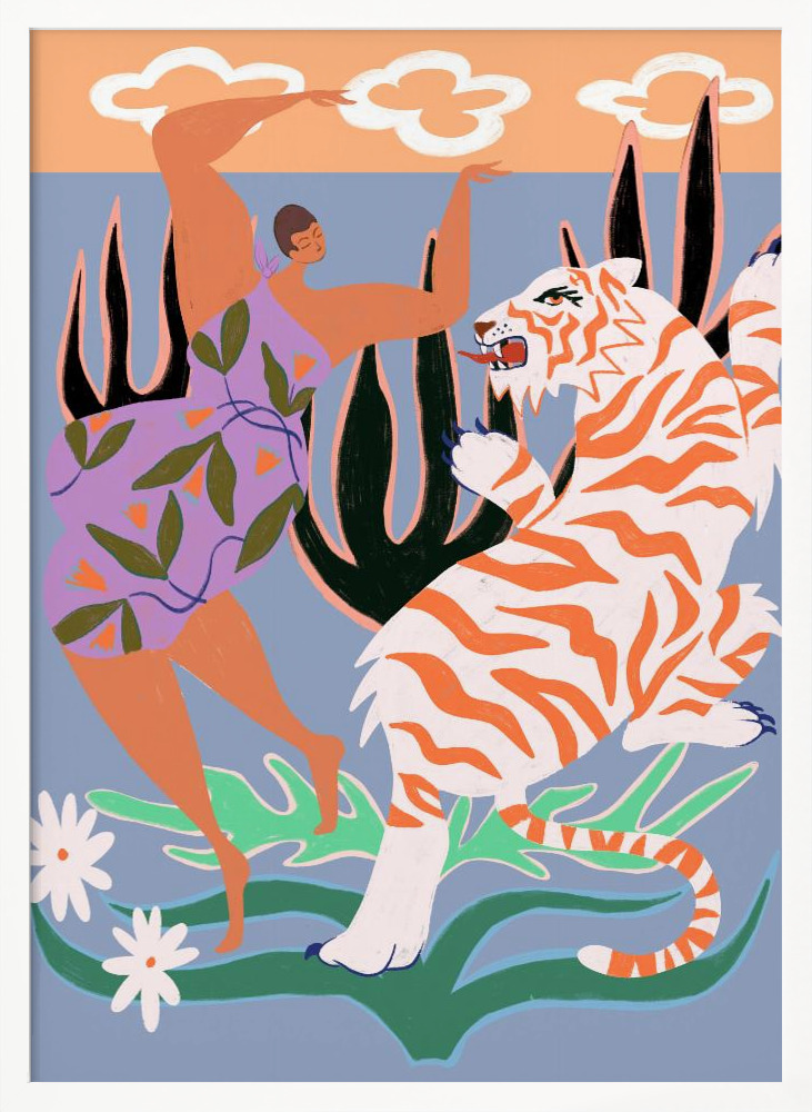 Poster - Hello Tiger white wood poster frame