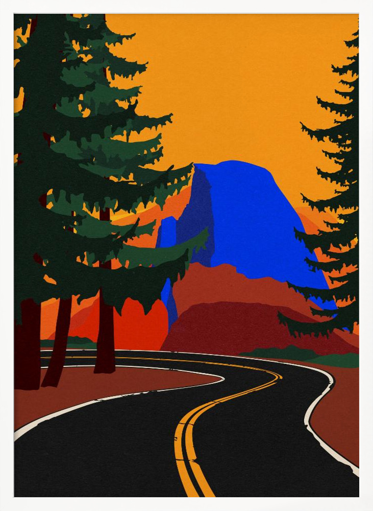 Poster - Clacier Road With Half Dome white wood poster frame