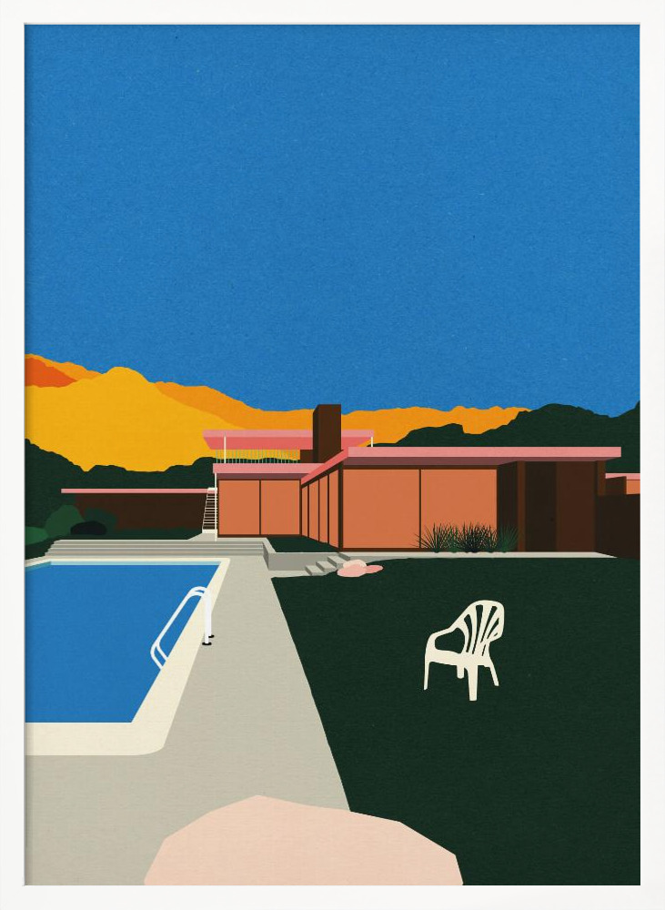 Póster - Kaufmann Desert House Poolside white wood poster frame