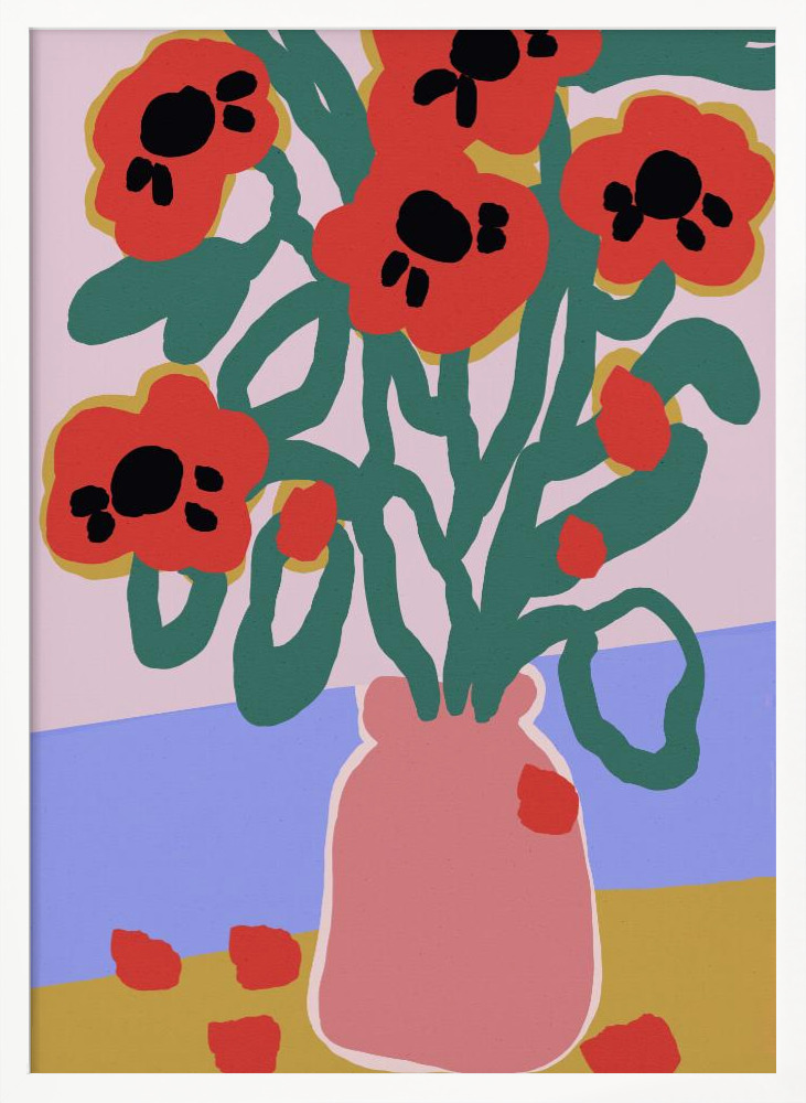 Affiche - Poppy In Pink Vase cadre de poster en bois blanc