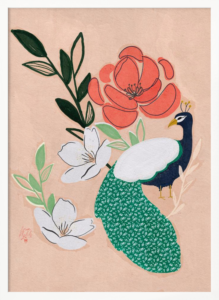 Plakat - Peacock and Florals Erum Khalili white wood poster frame