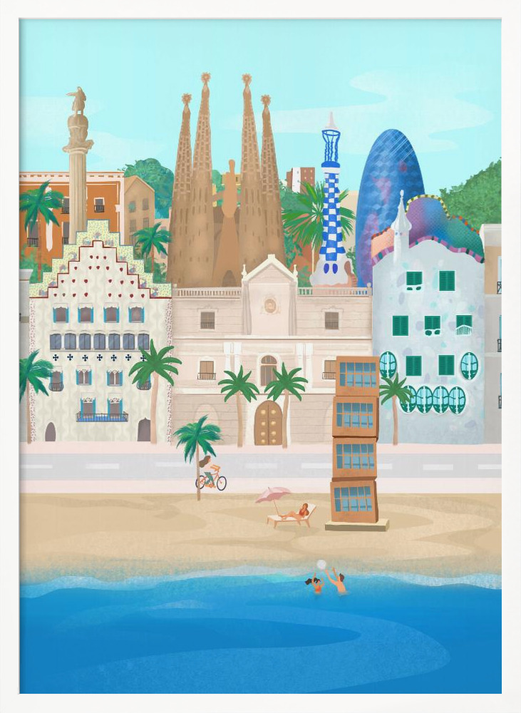 Poster - Barcelona white wood poster frame