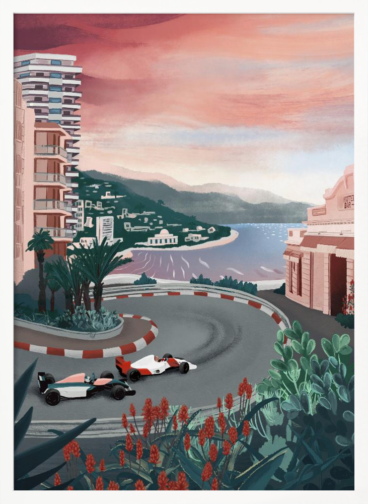 Plakat - Monaco Circuit white wood poster frame