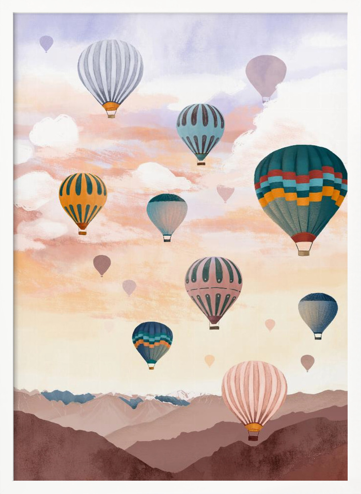 Plakat - Airballoon Sky white wood poster frame