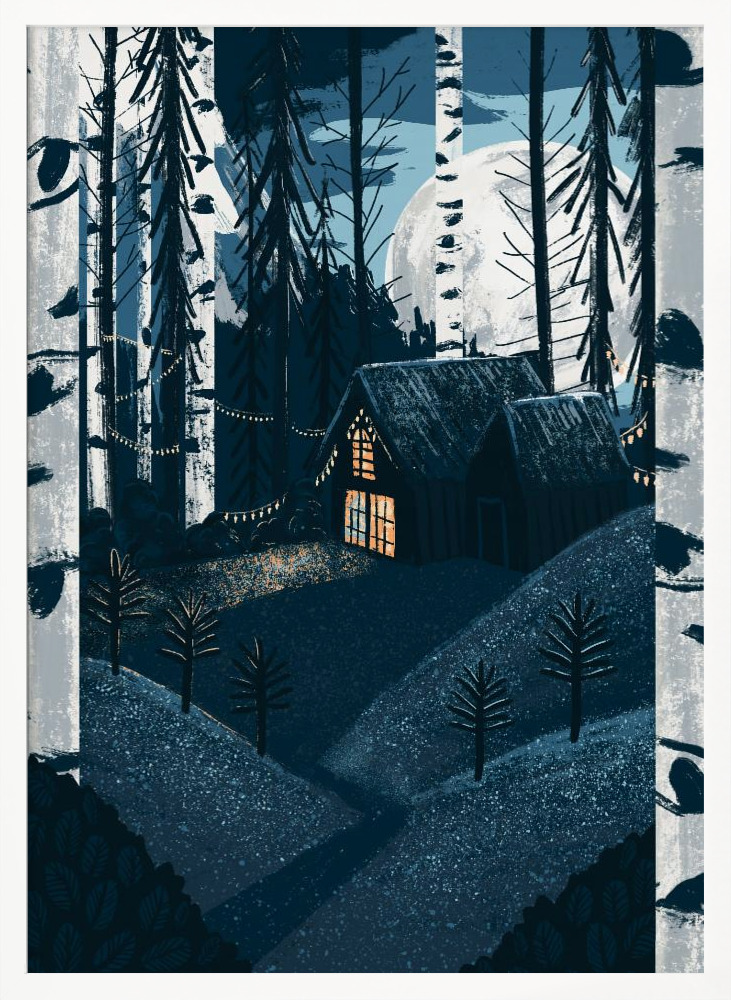 Plakat - Christmas Cabin white wood poster frame