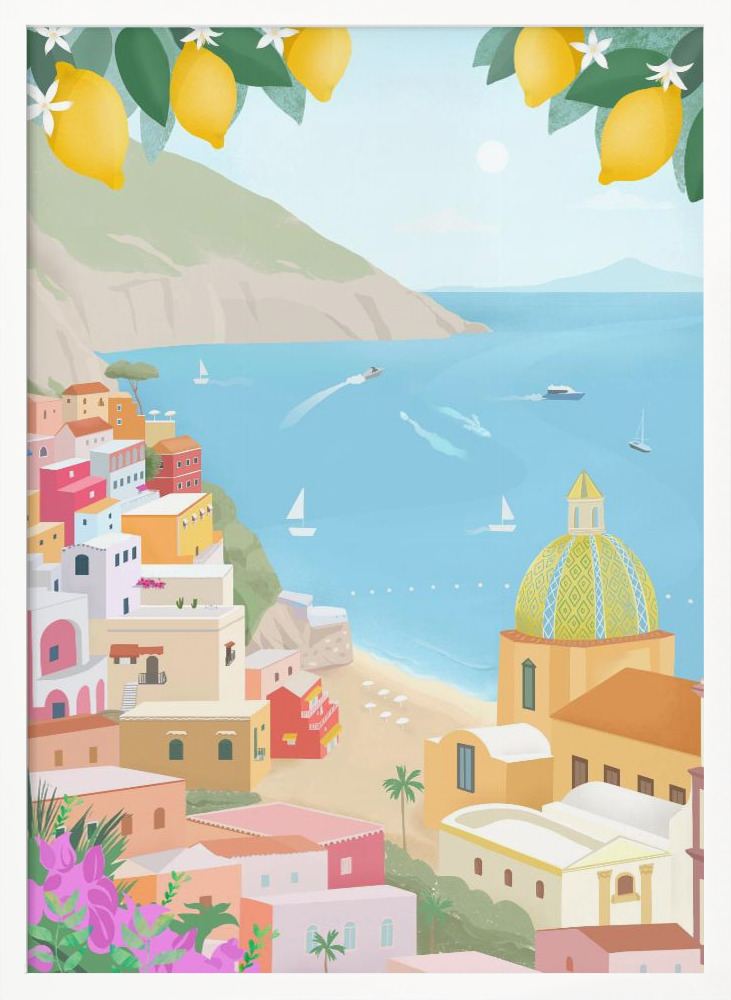 Poster - Positano, Italy white wood poster frame