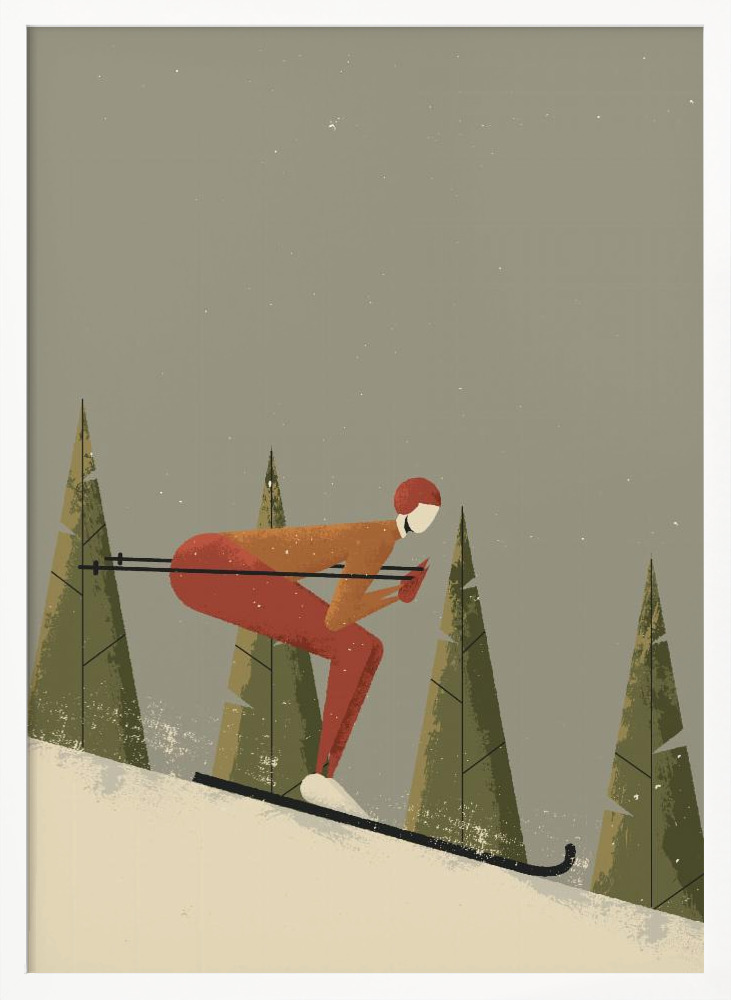 Plakat - Skiing white wood poster frame