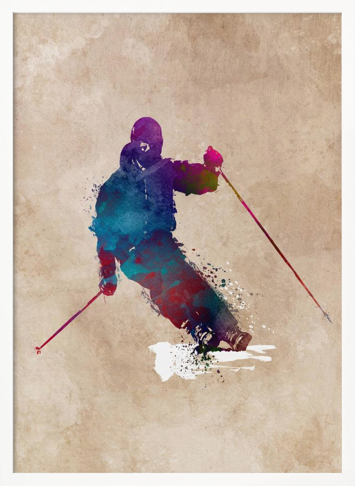 Póster - Ski Sport Art 1 white wood poster frame