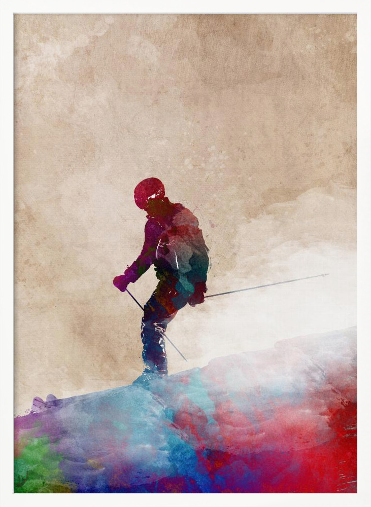 Póster - Ski Sport Art 2 white wood poster frame