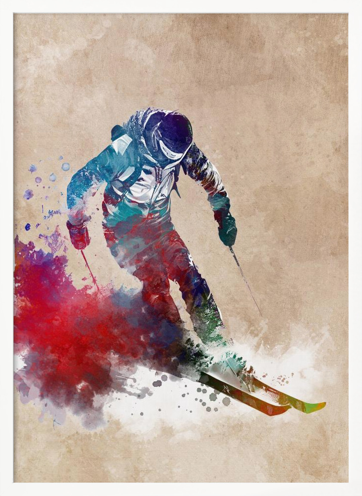 Póster - Ski Sport Art 3 white wood poster frame