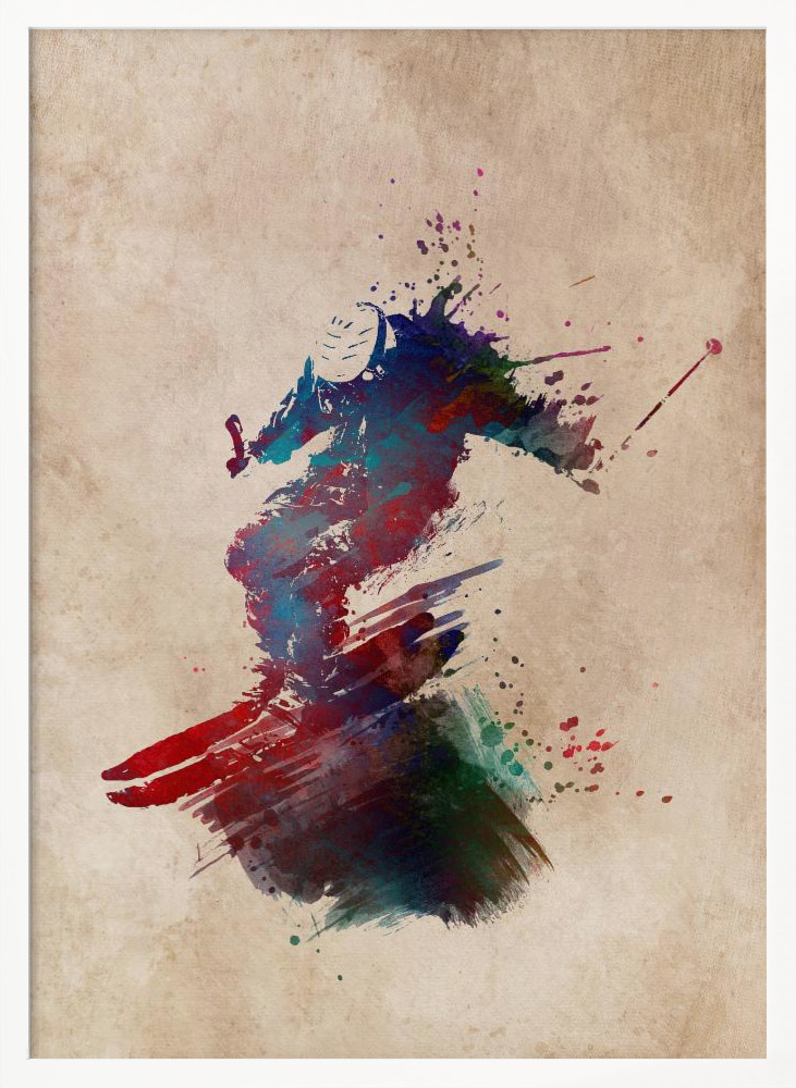 Póster - Ski Sport Art 4 white wood poster frame