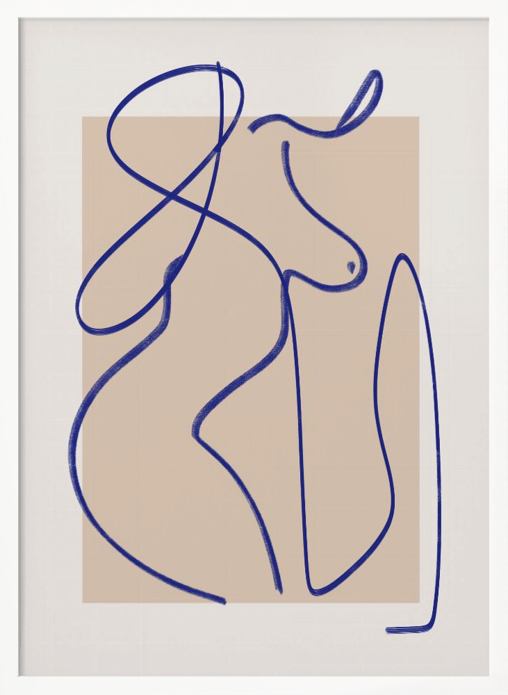 Poster - Abstract Blue Line Art 2 white wood poster frame
