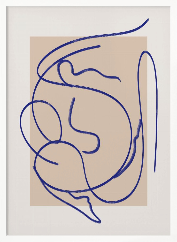 Poster - Abstract Blue Line Art 3 white wood poster frame